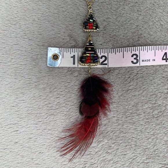 Express Layered Golden-Toned Beaded Triangles and Feather Necklace - Picture 15 of 15